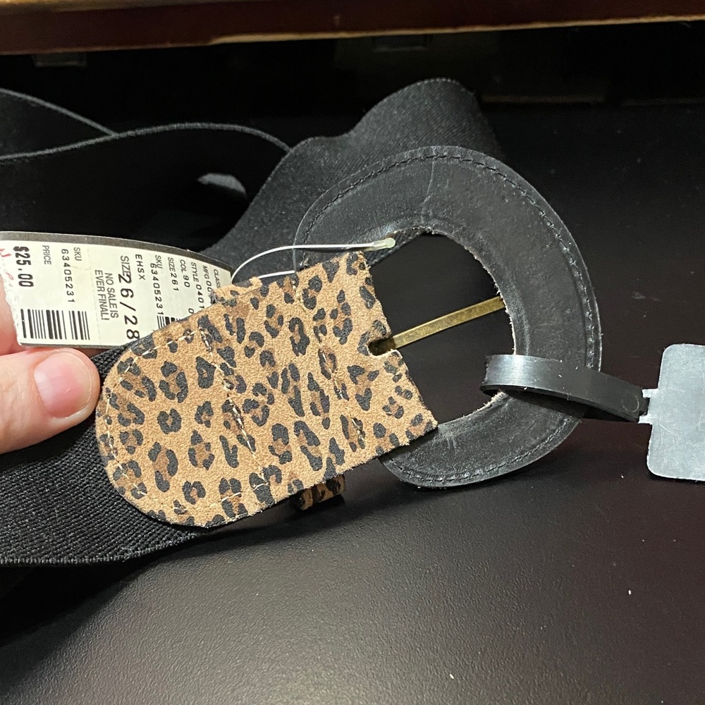 Venezia Animal Print Belt - Black and Tan plus size 26/28 stretchable - Picture 10 of 11
